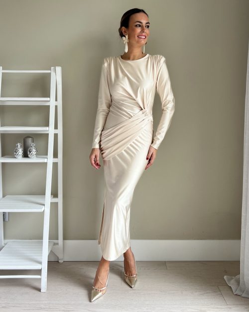 Vestido Detalle Drapeado Champán