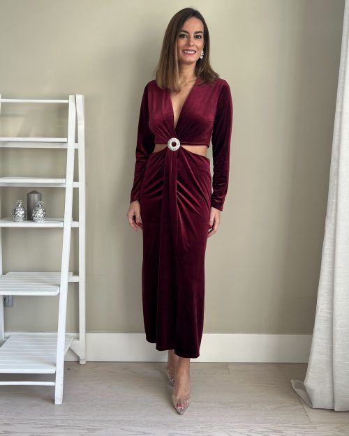 Vestido Terciopelo Granate Cut Out