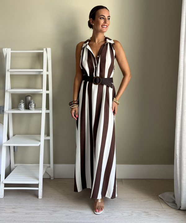 Vestido Largo Rayas Marrón
