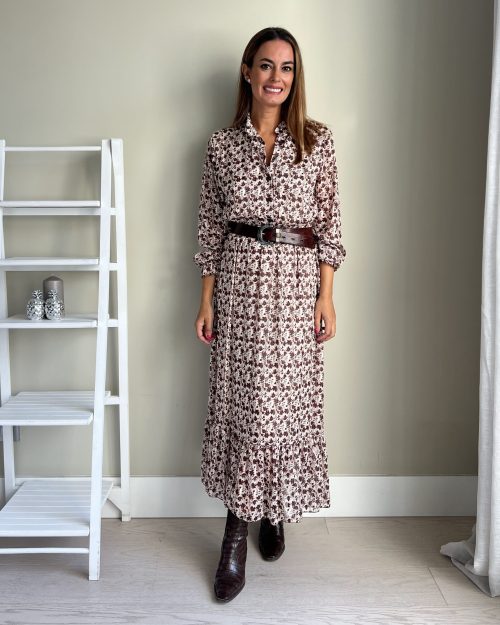 Vestido Boho Flores Marrón - Imagen 2