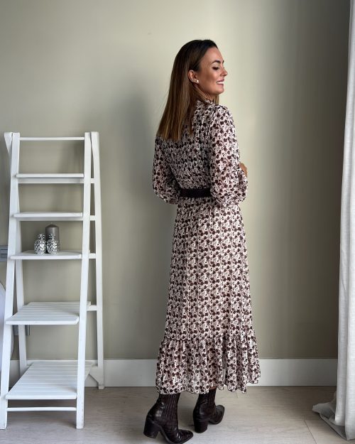 Vestido Boho Flores Marrón - Imagen 3