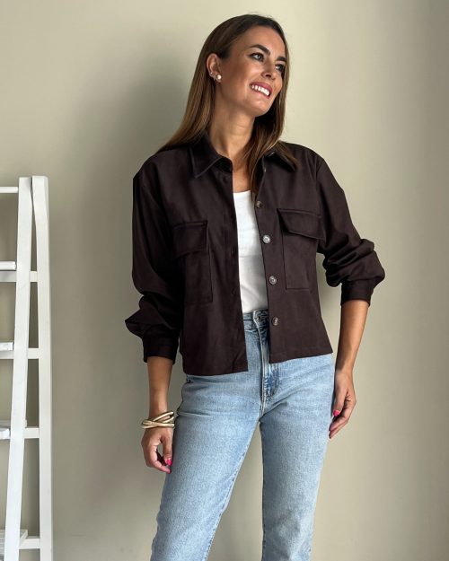 Chaqueta Efecto Ante Marrón