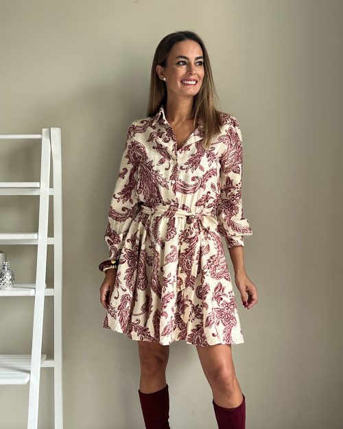 Vestido Camisero Mini Granate - Imagen 3