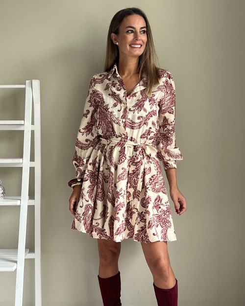 Vestido Camisero Mini Granate