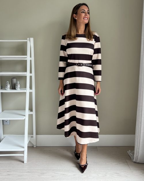 Vestido de Rayas Blanco y Marrón