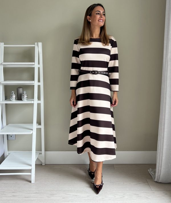 Vestido de Rayas Blanco y Marrón