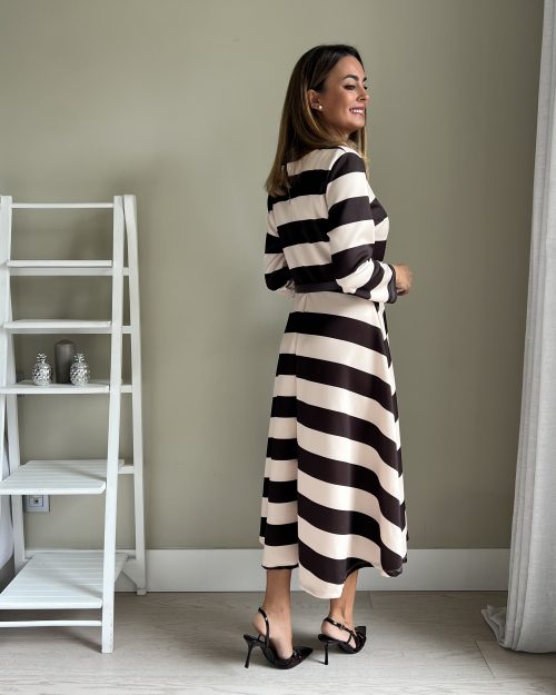 Vestido de Rayas Blanco y Marrón - Imagen 4