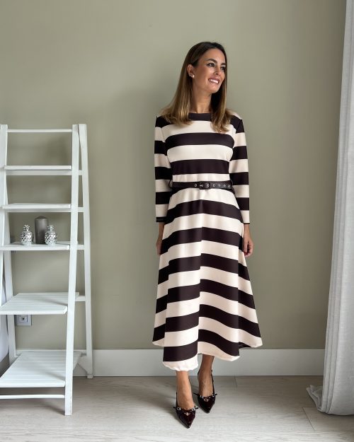 Vestido de Rayas Blanco y Marrón - Imagen 3
