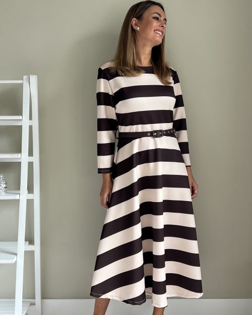 Vestido de Rayas Blanco y Marrón - Imagen 2