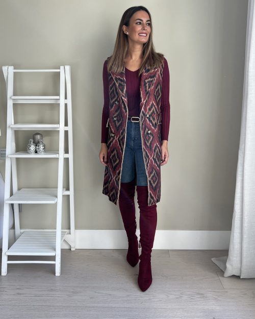 Chaleco Largo Estampado Granate
