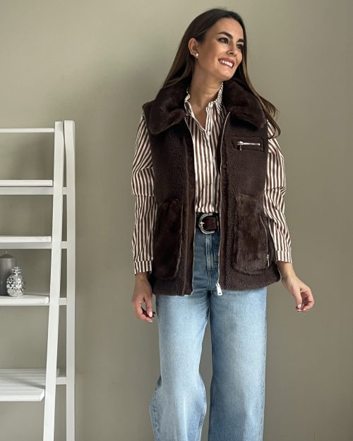 Chaleco Pelo y Borreguito Marrón