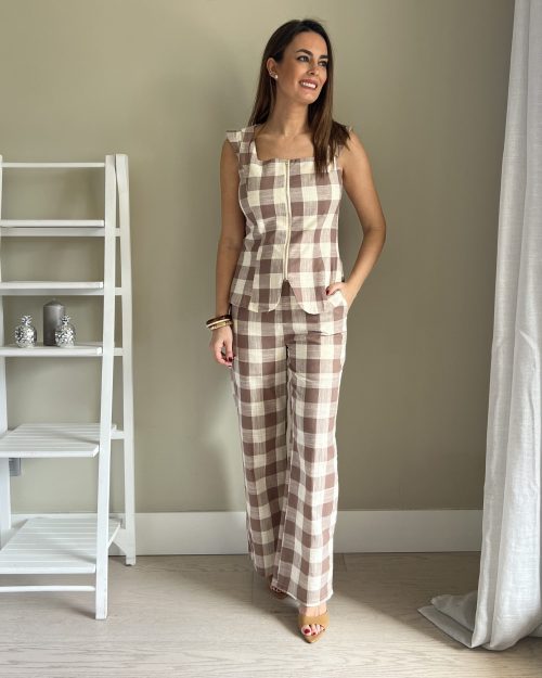 Conjunto Vichy Camel y Beige