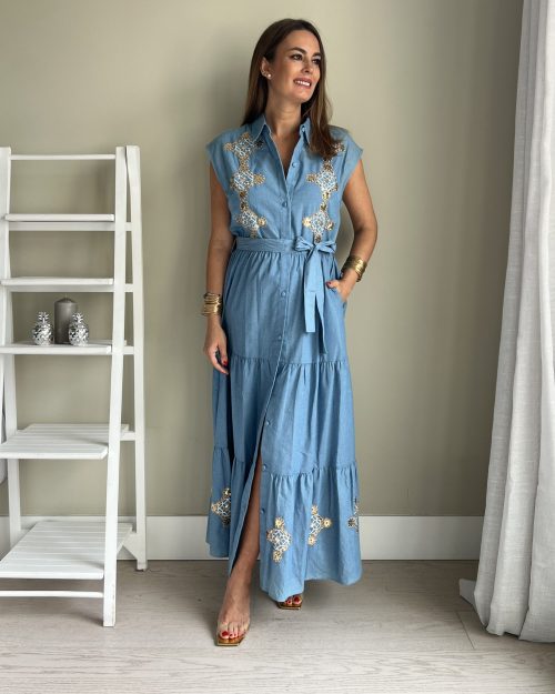 Vestido Denim Bordado
