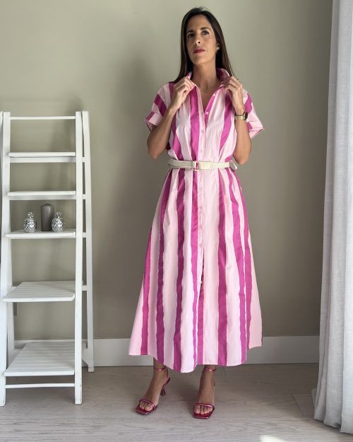 Vestido Camisero Rayas Rosa