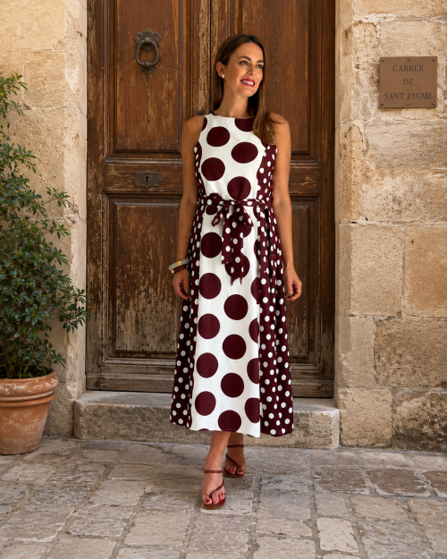 Vestido de Lunares Marrón y Blanco
