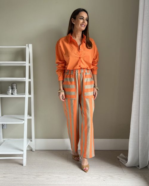Pantalón Rayas Camel y Naranja