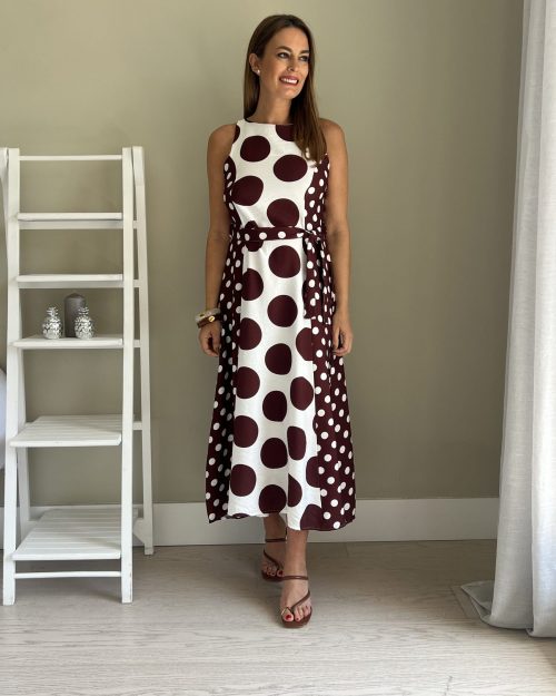 Vestido de Lunares Marrón y Blanco