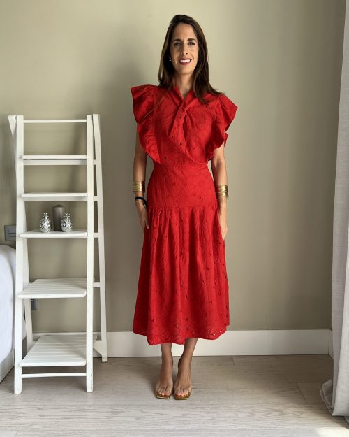 Vestido Rojo Cruzado Calado