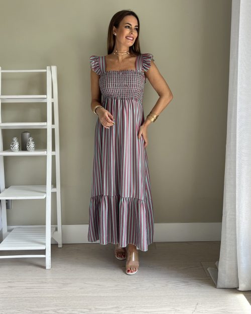 Vestido de Rayas Rosa y Azul