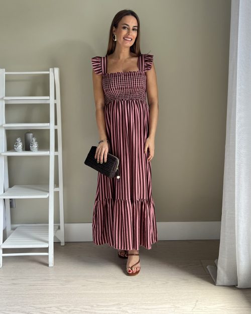 Vestido de Rayas Marrón y Rosa